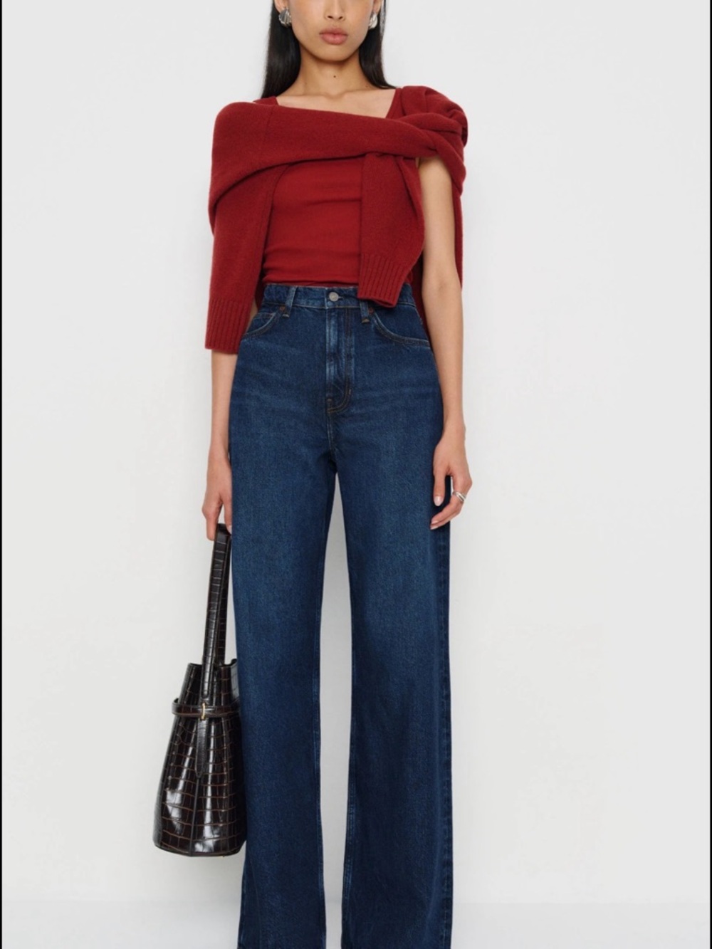 Reformation Cary High-Rise Wide-Leg Jeans in Dark Indigo Blue